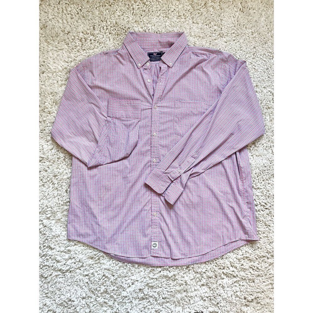 Vineyard Vines Performance Slim Fit Murray Shirt Pink Plaid Button-Down XL